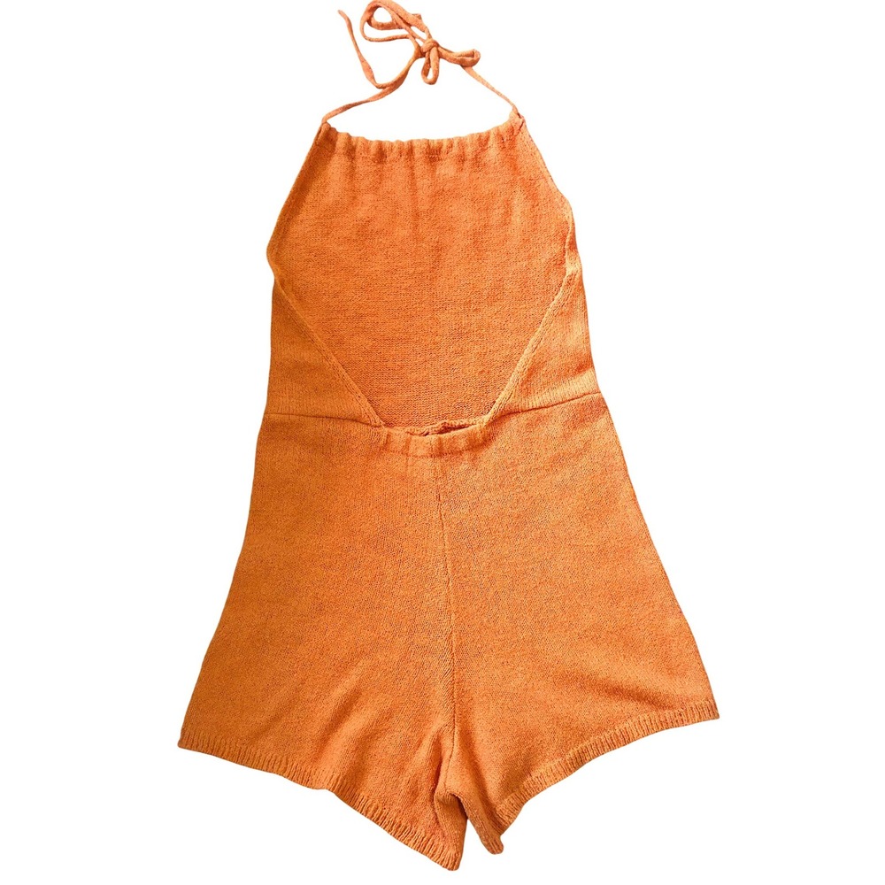 FP Beach Free People Halter Neck Knit Romper Orange Open Back OB129 Womens Small - Picture 9 of 9
